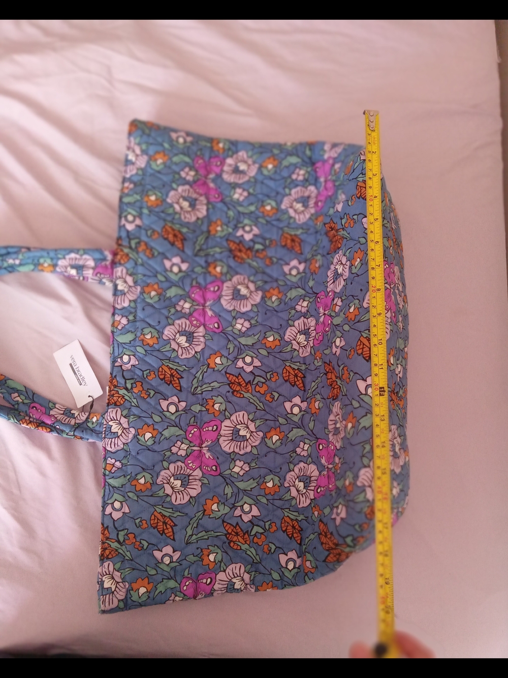 Vera Bradley Blue Quilted Floral Tote with Purple and Orange Accents - Picture 4 of 14